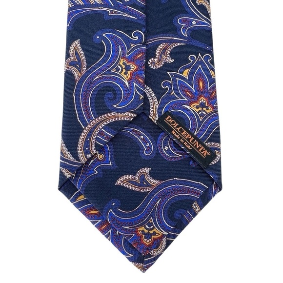 Dolcepunta Men’s 100% Silk Necktie Paisley Navy Yellow Red Made in Italy Tie EUC - Picture 5 of 9